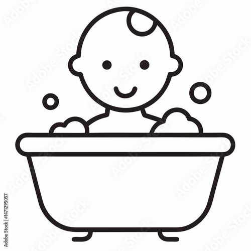 baby taking a bath outline icon on white background
