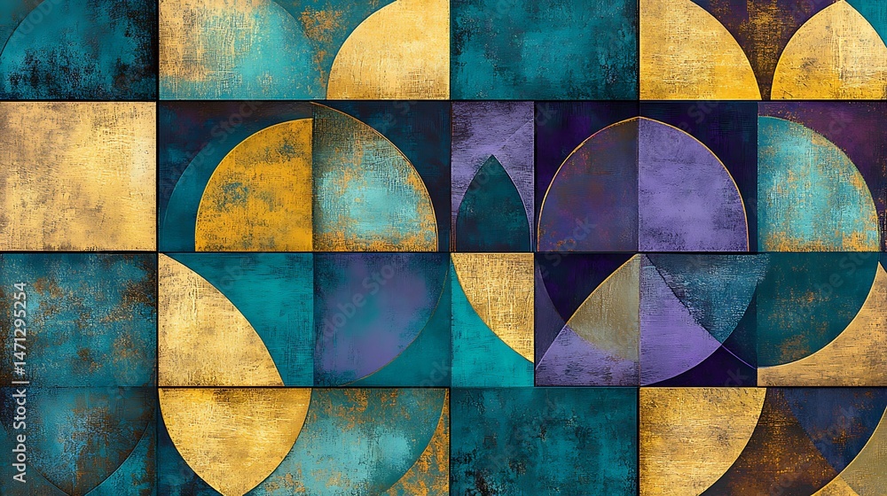 Fototapeta premium Abstract Geometric Teal Gold Pattern. (3)