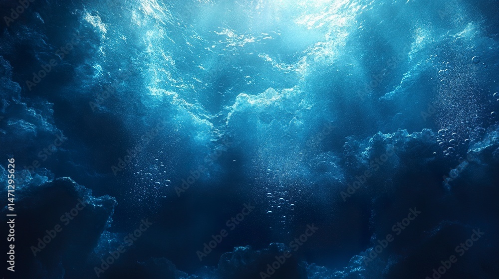 Fototapeta premium Peaceful deep-sea background with drifting air bubbles and blue gradient 