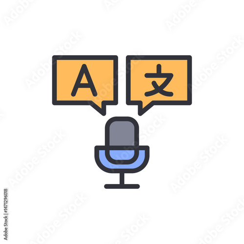 Digital language interpretation illustration, linguistic communication device