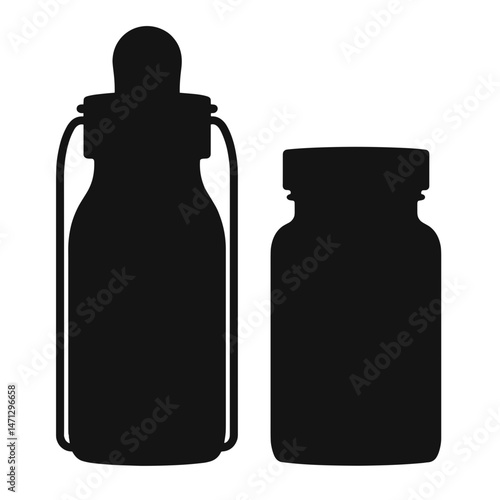 Silhouette of medicine bottle next to smartphone, health concept