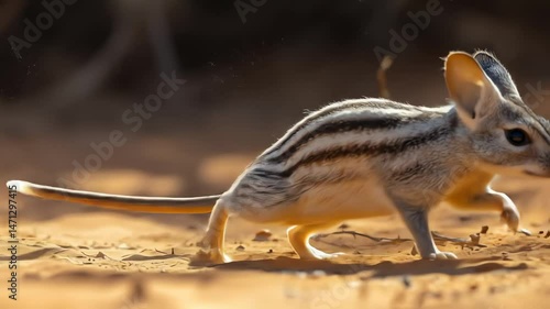 Banded harewallaby cautiously navigates arid landscape