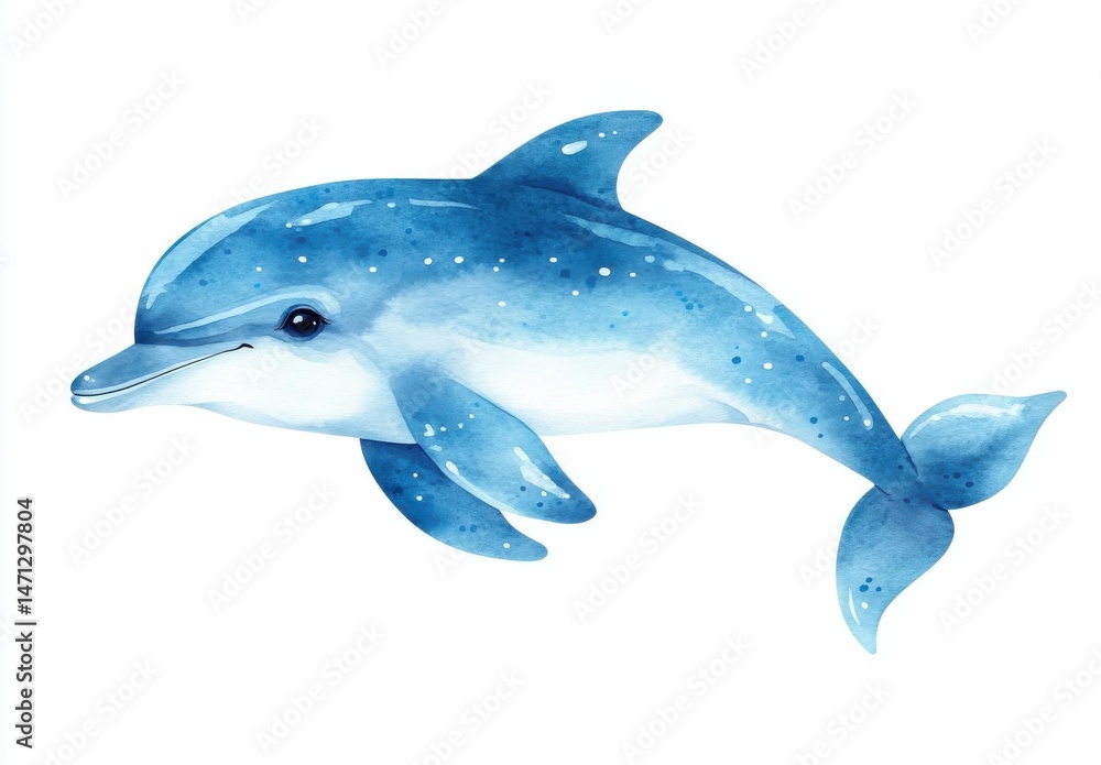 Fototapeta premium Blue and White Watercolor Dolphin Illustration