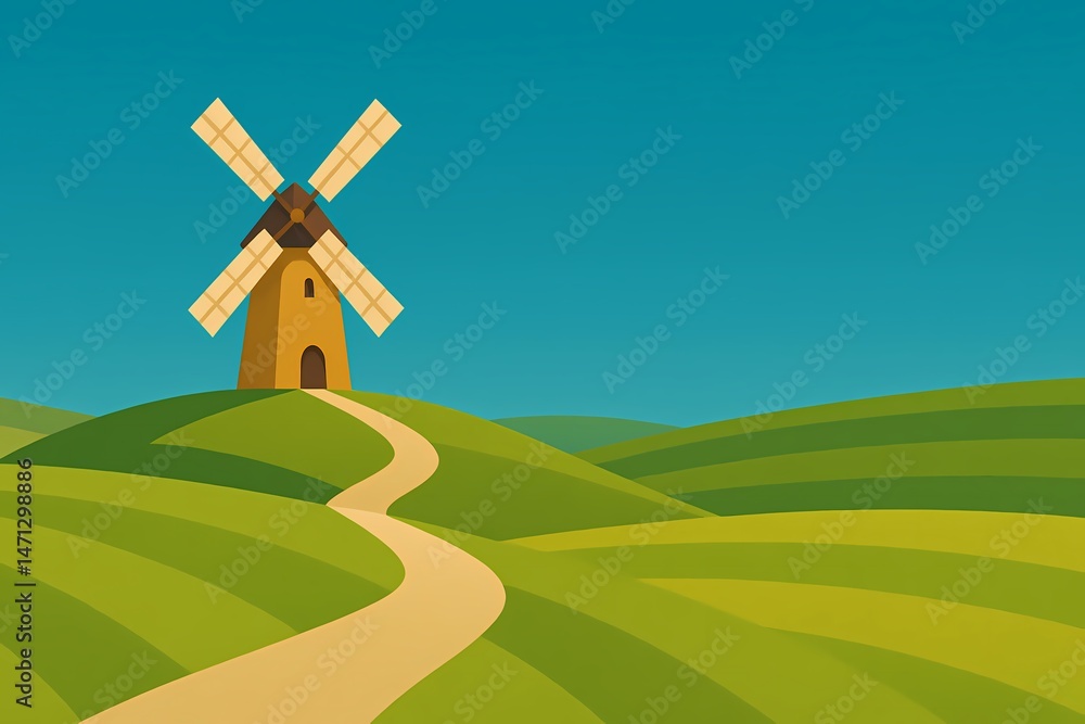 Obraz premium Scenic Windmills on a Green Hilltop