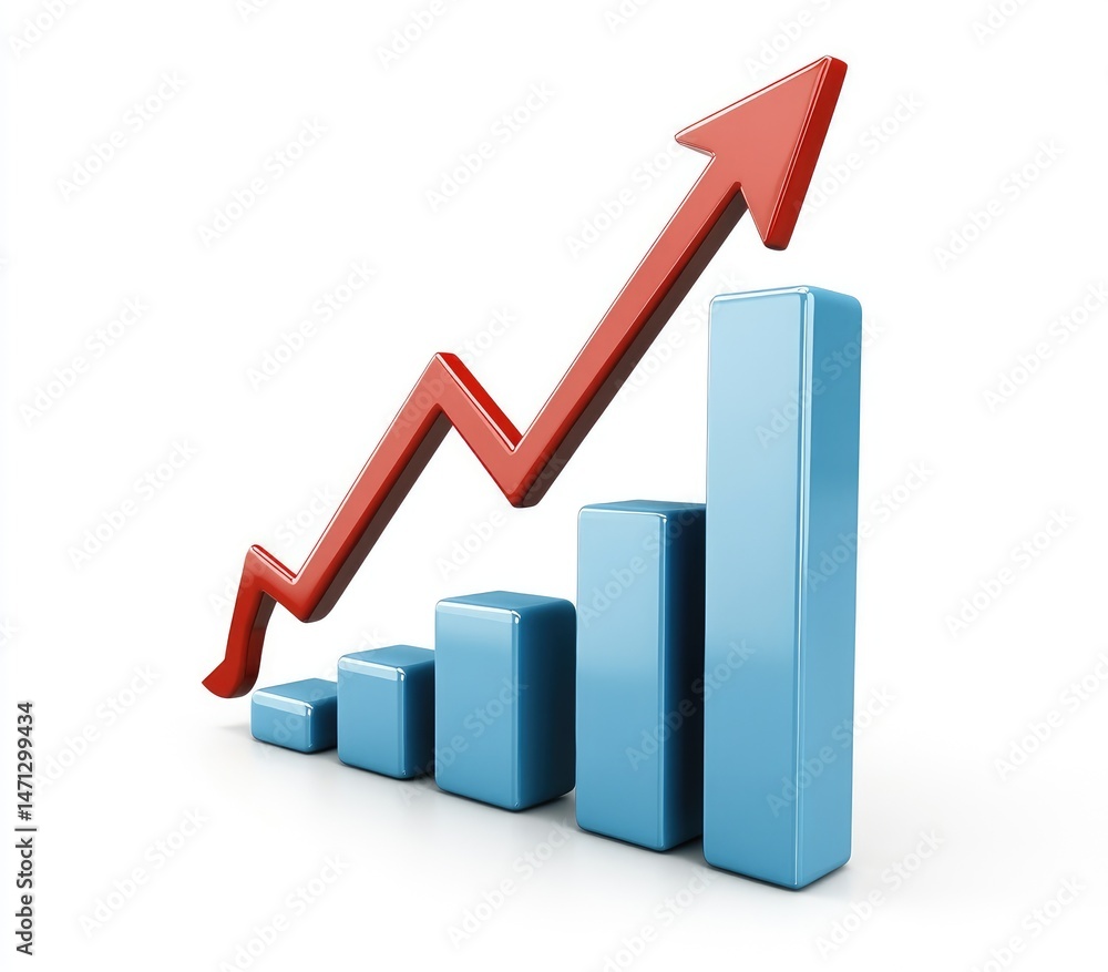 Upward trending bar graph showing significant growth Upward trending bar graph showing significant growth