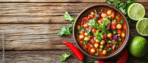 Hearty vegetable soup in a rustic bowl.