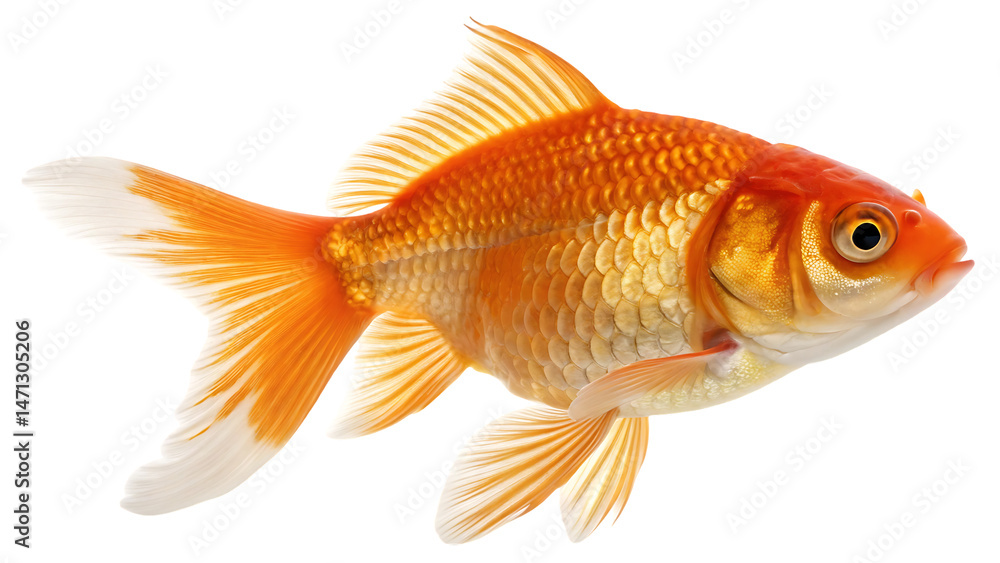 Beautiful Orange and White Goldfish on Isolated Black Background, Close Up Aquatic Pet, Decorative Freshwater Fish. Beautiful Orange and White Goldfish on Isolated Black Background, Close Up Aquatic Pet, Decorative Freshwater Fish.