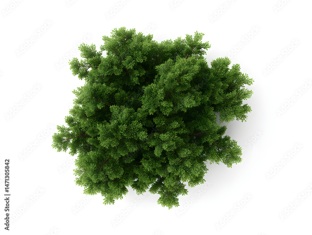 Obraz premium 3d Photorealistic green tree cluster, top view, isolated on white backdrop