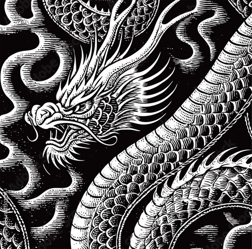 Powerful Dragon Coiled in Darkness