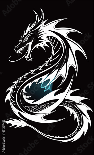 Flowing Dragon Artwork on Black Background