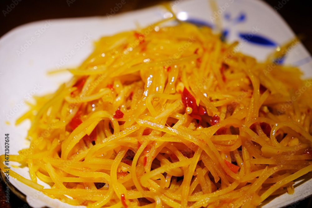 spicy shredded potatoes, Chinese Sichuan food spicy shredded potatoes, Chinese Sichuan food