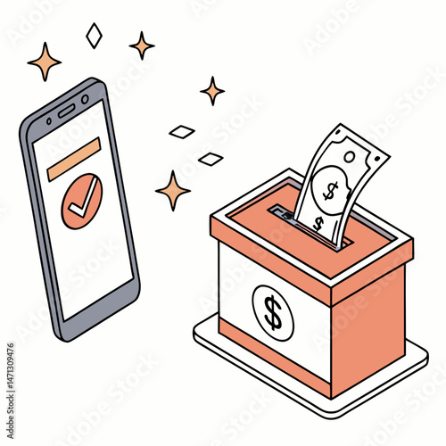 Digital wallet sending money into charity box with sparkles