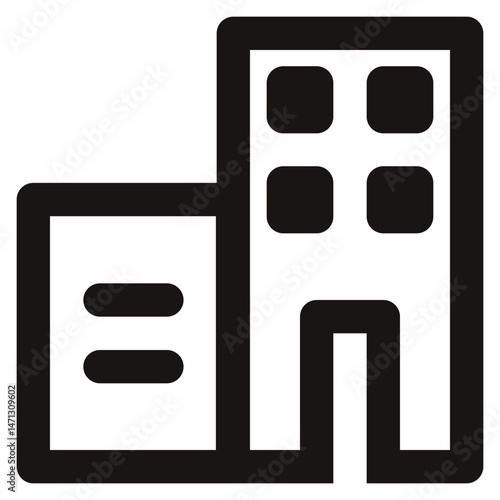 Office Building Icon – Minimalist Outline Icon Style, Skyscraper Symbol for Business, Corporate Headquarters, and Real Estate