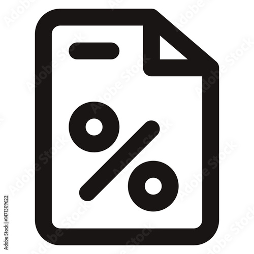 Tax Document Icon – Minimalist Outline Icon Style, Paper with Percent Symbol for Finance and Accounting