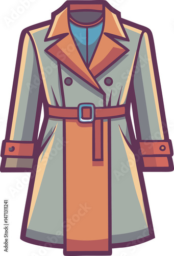 A stylish trench coat vector art illustration featuring clean lines, detailed shading, and modern fashion design, perfect for digital or print projects.