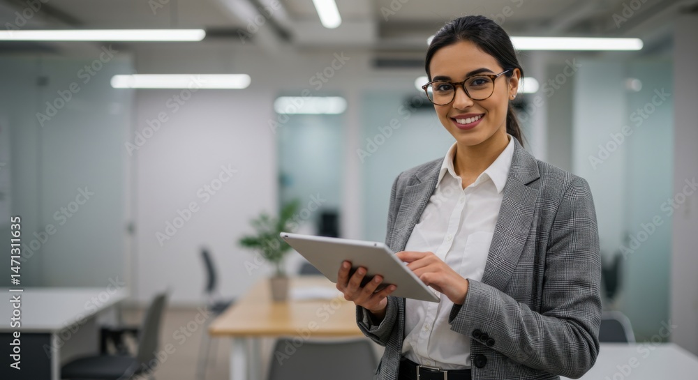 Confident businesswoman using tablet in modern office Confident businesswoman using tablet in modern office