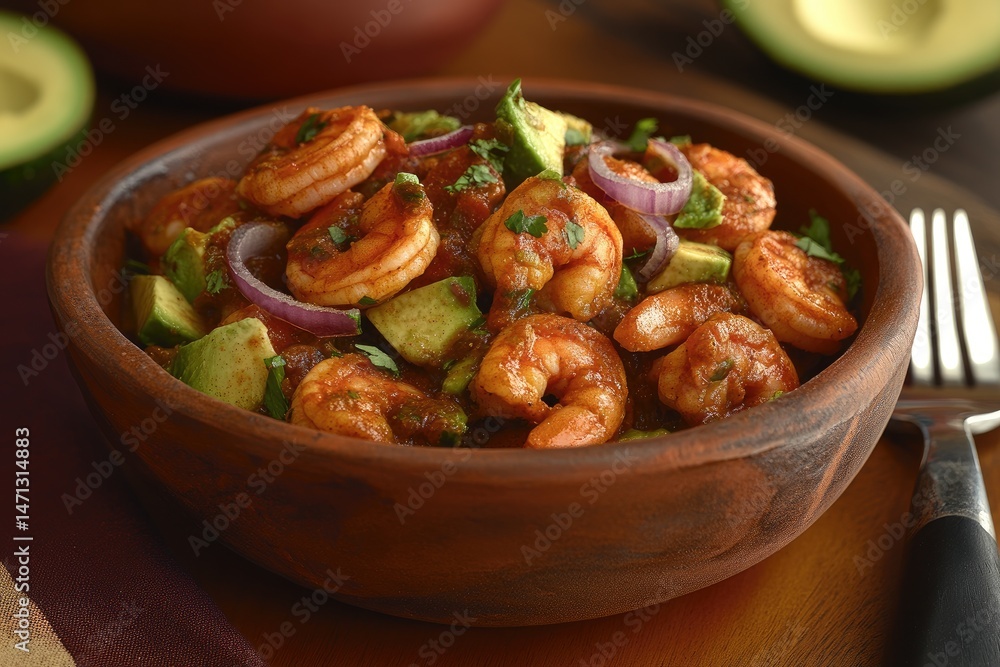 Shrimp and Avocado Salad in Bowl Shrimp and Avocado Salad in Bowl