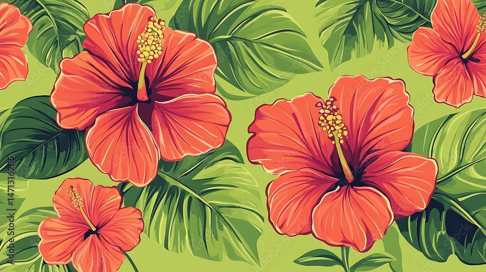 Fototapeta premium Hibiscus Tropical Floral Pattern. (2)