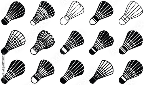 Collection of Badminton Shuttlecock Illustrations Black and White Designs