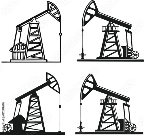 A set of oil industry with vector illustration Silhouette 