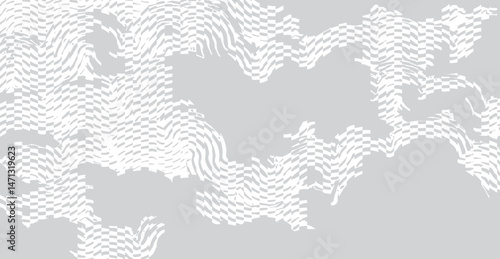 Crafted hand drawn brush lines abstract distorted waves and water glitch pattern, Japanese and ethnic experimental check, irregular graphic for textile, fashion, carpet