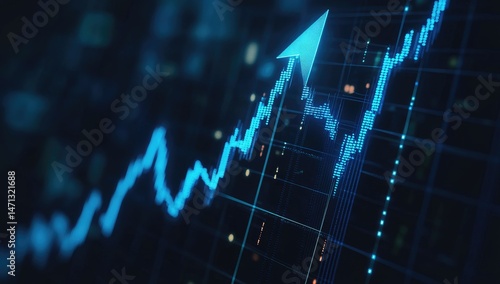 Ascending financial graph with upward arrow, depicting growth and progress