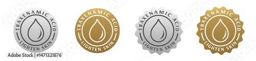traxenamic acid formula badge, seal. beauty treatment for lighten skin skincare ingredient. silver and gold 