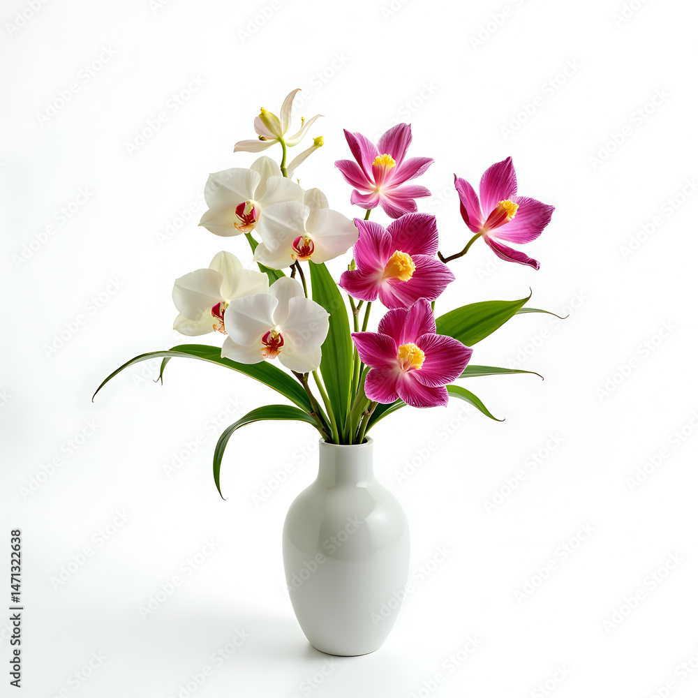 custom made wallpaper toronto digitalcontemporary_white_vase_with_exotic_orchids_and_anthuriums_on_white_background