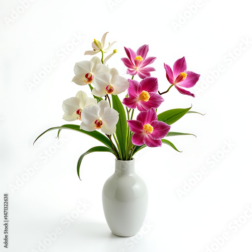 Wallpaper Mural contemporary_white_vase_with_exotic_orchids_and_anthuriums_on_white_background Torontodigital.ca