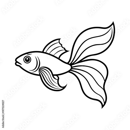 Goldfish Outline Vector Elegant Aquarium Fish Line Art Illustration
