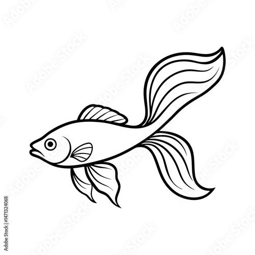 Goldfish Outline Vector Elegant Aquarium Fish Line Art Illustration
