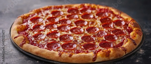 Delicious pepperoni pizza on a dark background.