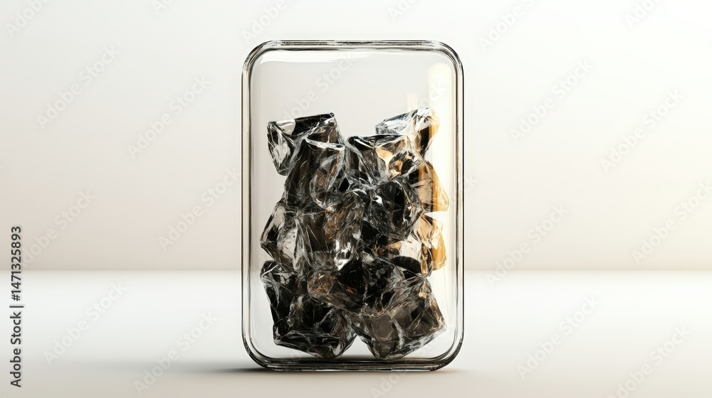 Fototapeta premium Freshly made ice cubes are arranged inside a clear rectangular glass container against a white neutral background creating a refreshing vibe.