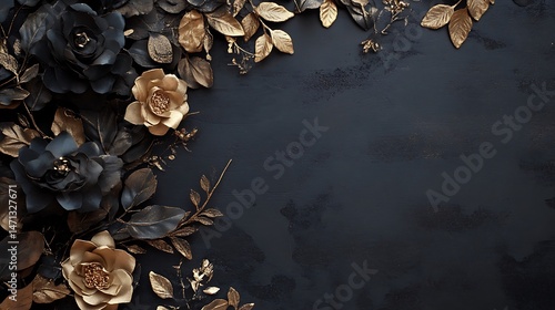 Dark Floral Corner Border Design.