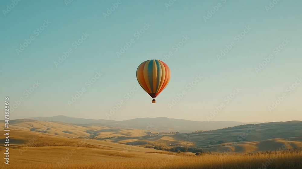 Naklejka premium Colorful hot air balloon above golden hills