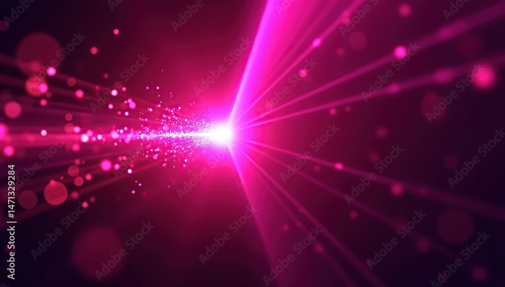 Naklejka premium Abstract technology background in magenta tones with a blurred neural field on the right and a radiant signal burst on the left, showcasing digital depth, innovation, and futuristic elegance.