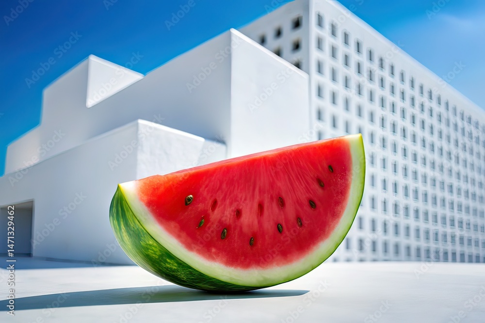 Juicy Watermelon Slice, Summer Architectural Photography, Fresh Fruit