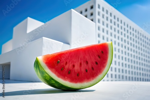 Obraz na płótnie Juicy Watermelon Slice, Summer Architectural Photography, Fresh Fruit w salonie