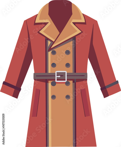 A stylish trench coat vector art illustration featuring clean lines, elegant design, and modern detailing, perfect for fashion or branding projects.
