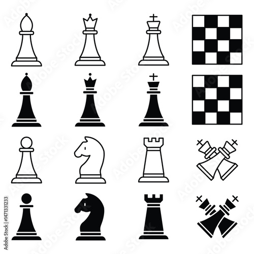 Black and White Chess Icons Collection