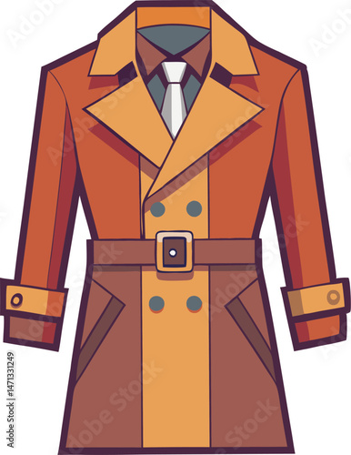 A stylish trench coat vector art illustration featuring clean lines, elegant design, and modern detailing, perfect for fashion or branding projects.