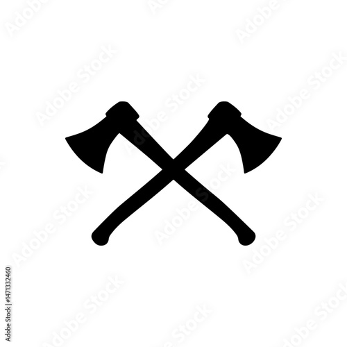 Old crossed axe silhouette vector flat illustration on white background.