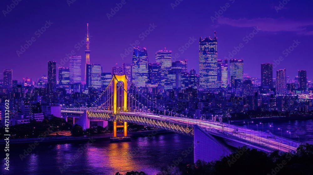 Naklejka premium Tokyo cityscape at twilight