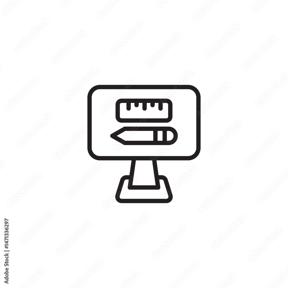 A computer monitor displaying a ruler and a pencil, likely representing graphic design, precise measurements, or digital drawing tools. A computer monitor displaying a ruler and a pencil, likely representing graphic design, precise measurements, or digital drawing tools.