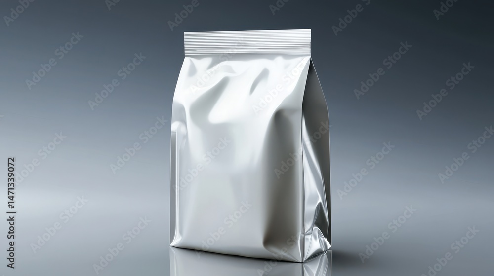 A 4K photo of product template mockup white creative design Realistic blank stand up pouch bag mockup plastic pouch blank with Ziplock Front view on gray background. Shiny. A 4K photo of product template mockup white creative design Realistic blank stand up pouch bag mockup plastic pouch blank with Ziplock Front view on gray background. Shiny.