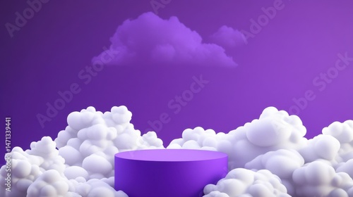 A 4K photo of purple podium sits on white clouds against a purple background.