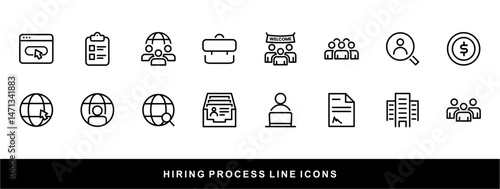 Hiring Process Line Icons. Recruitment, Job Application, Interview, Candidate Selection Vector Set