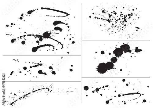横型に飛ばした墨の飛沫6点セット