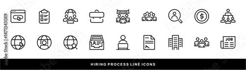 Hiring Process Line Icons. Recruitment, Job Application, Interview, Candidate Selection Vector Set