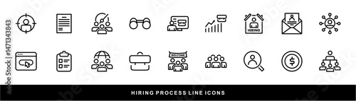 Hiring Process Line Icons. Recruitment, Job Application, Interview, Candidate Selection Vector Set